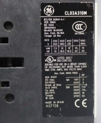 CL03A310M GE General Electric Three-phase contactor